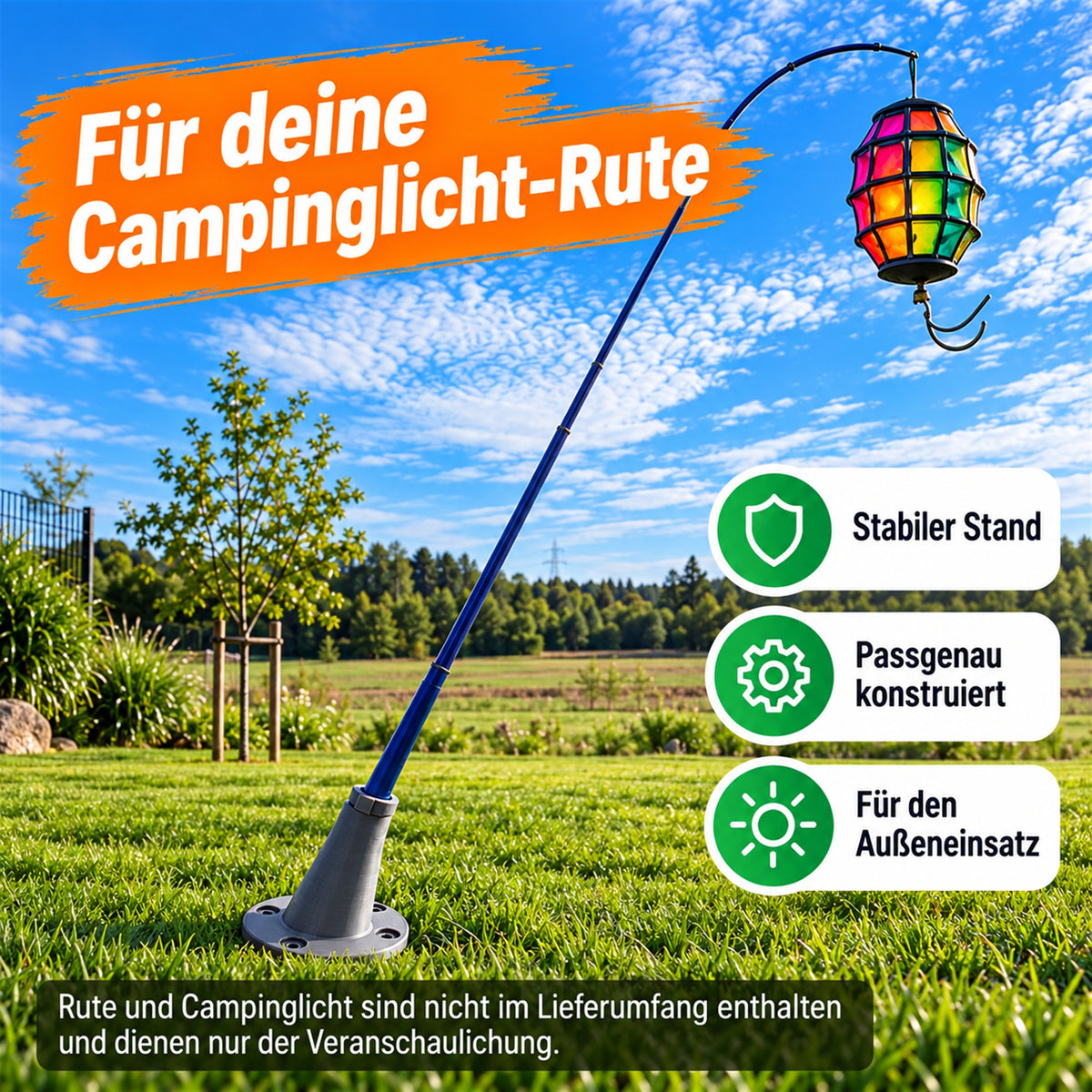 Standfuß / Bodenhalter für Campinglicht-Ruten